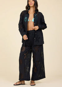 Ocean Eyelet Wide Leg Pant in Black-Surf Gypsy-OutDazl