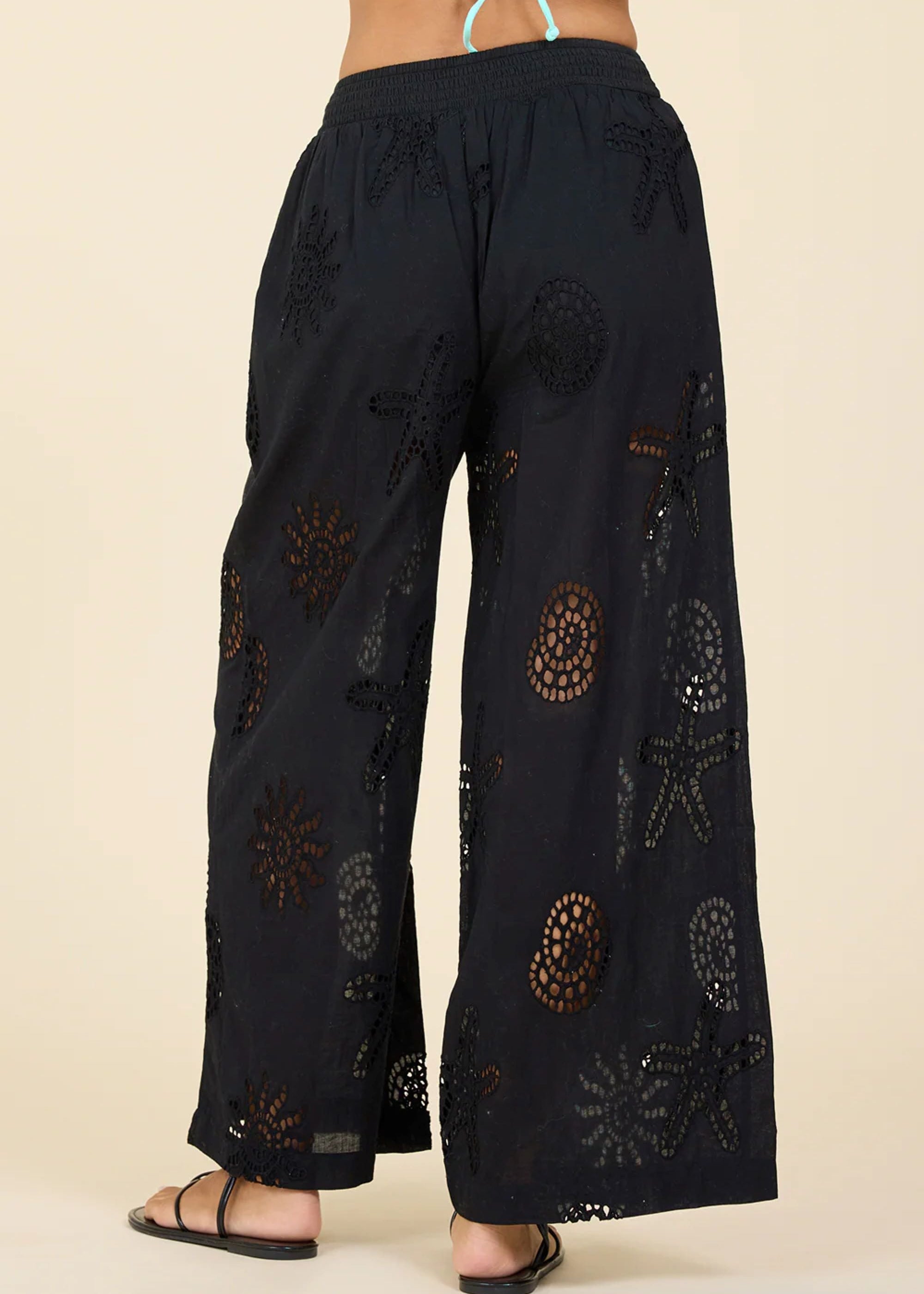 Ocean Eyelet Wide Leg Pant in Black-Surf Gypsy-OutDazl