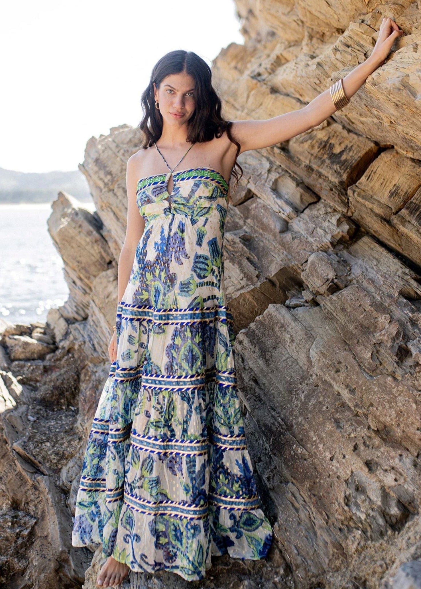green emerald velvet dress Lexi Maxi Dress Silver in Satin main image 0
