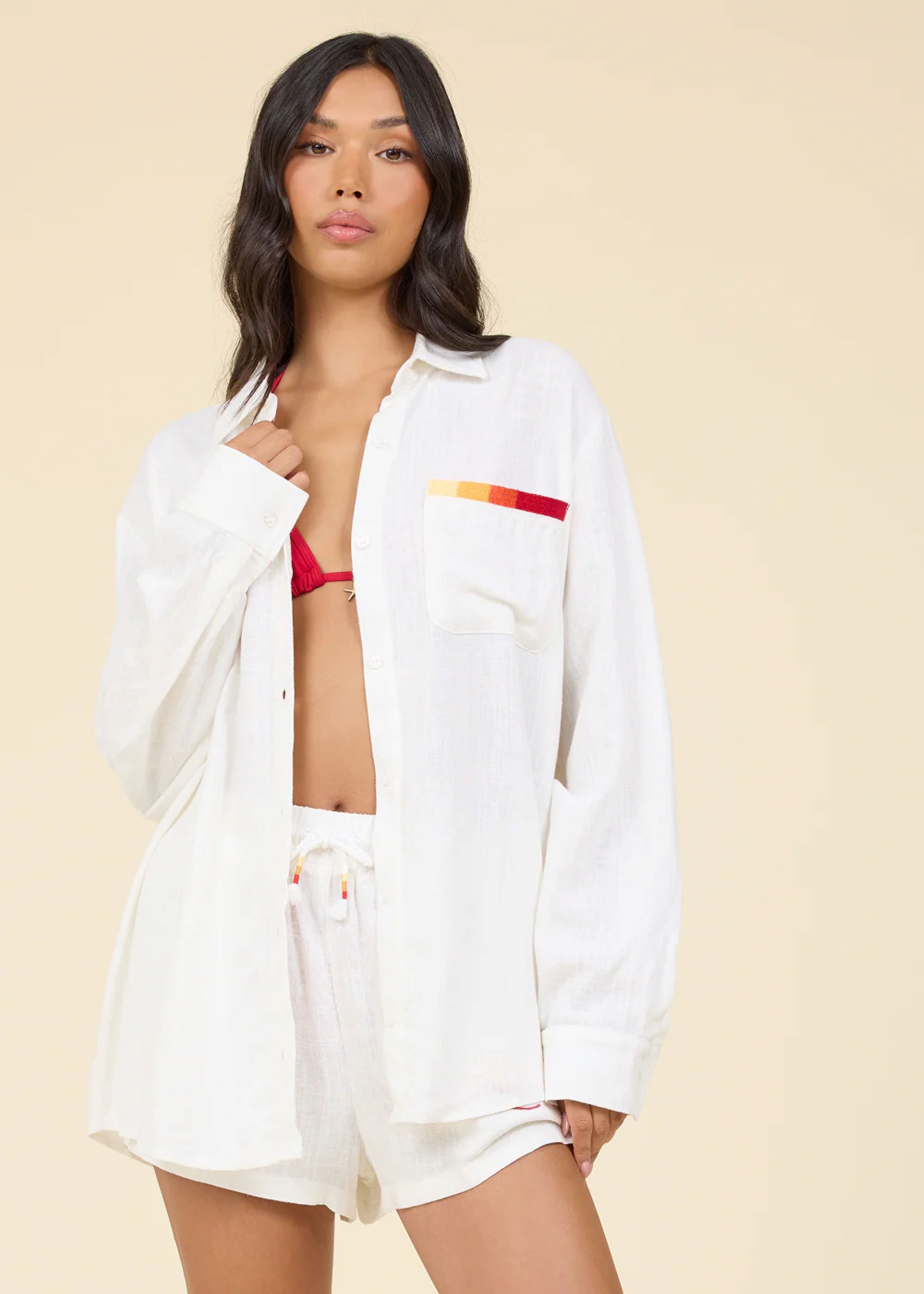 White Ombre Embroidered Short