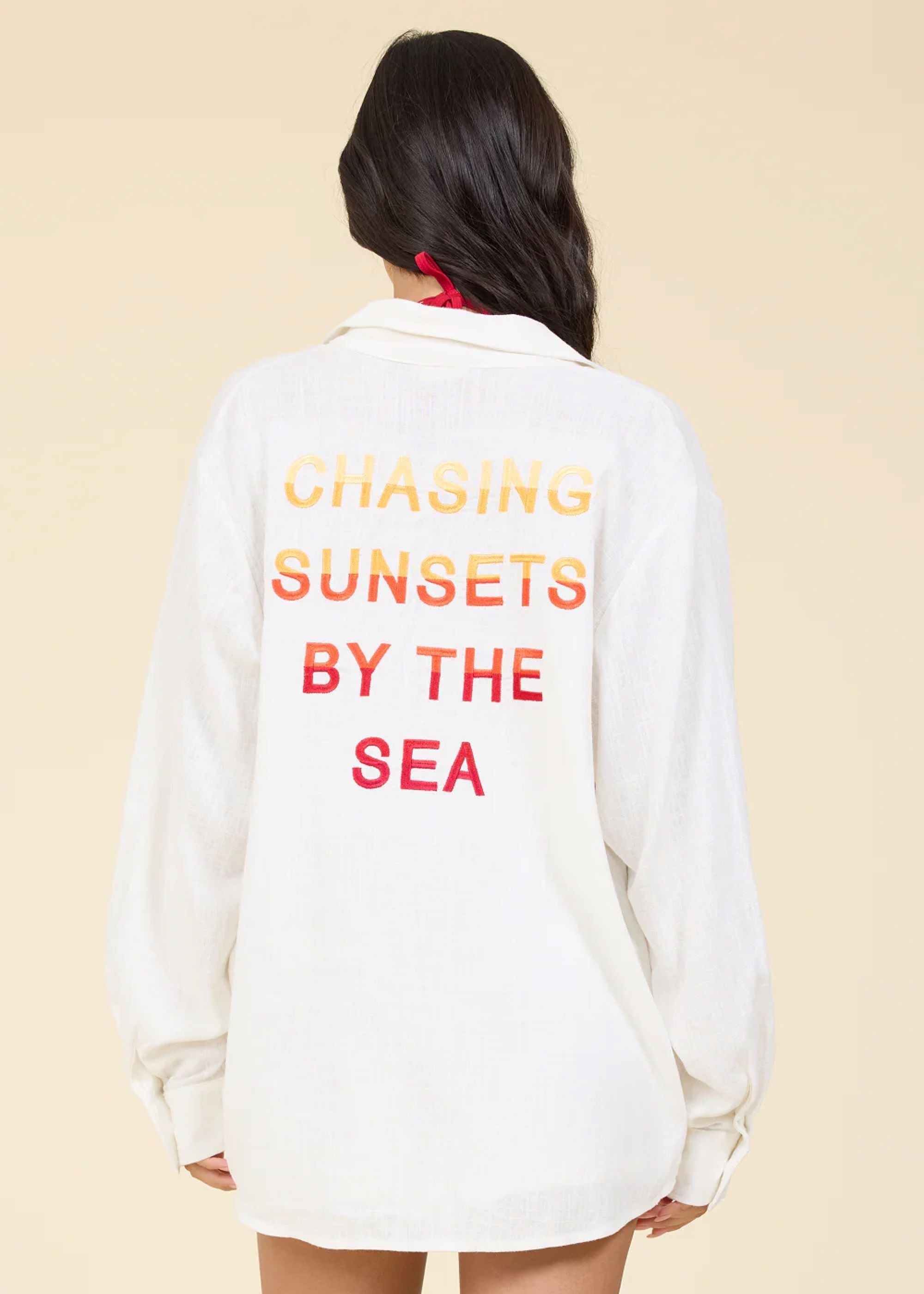 White Ombre Embroidered Button Down-Surf Gypsy-OutDazl