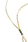 Green Bead Necklace Pesto with Gold Charm