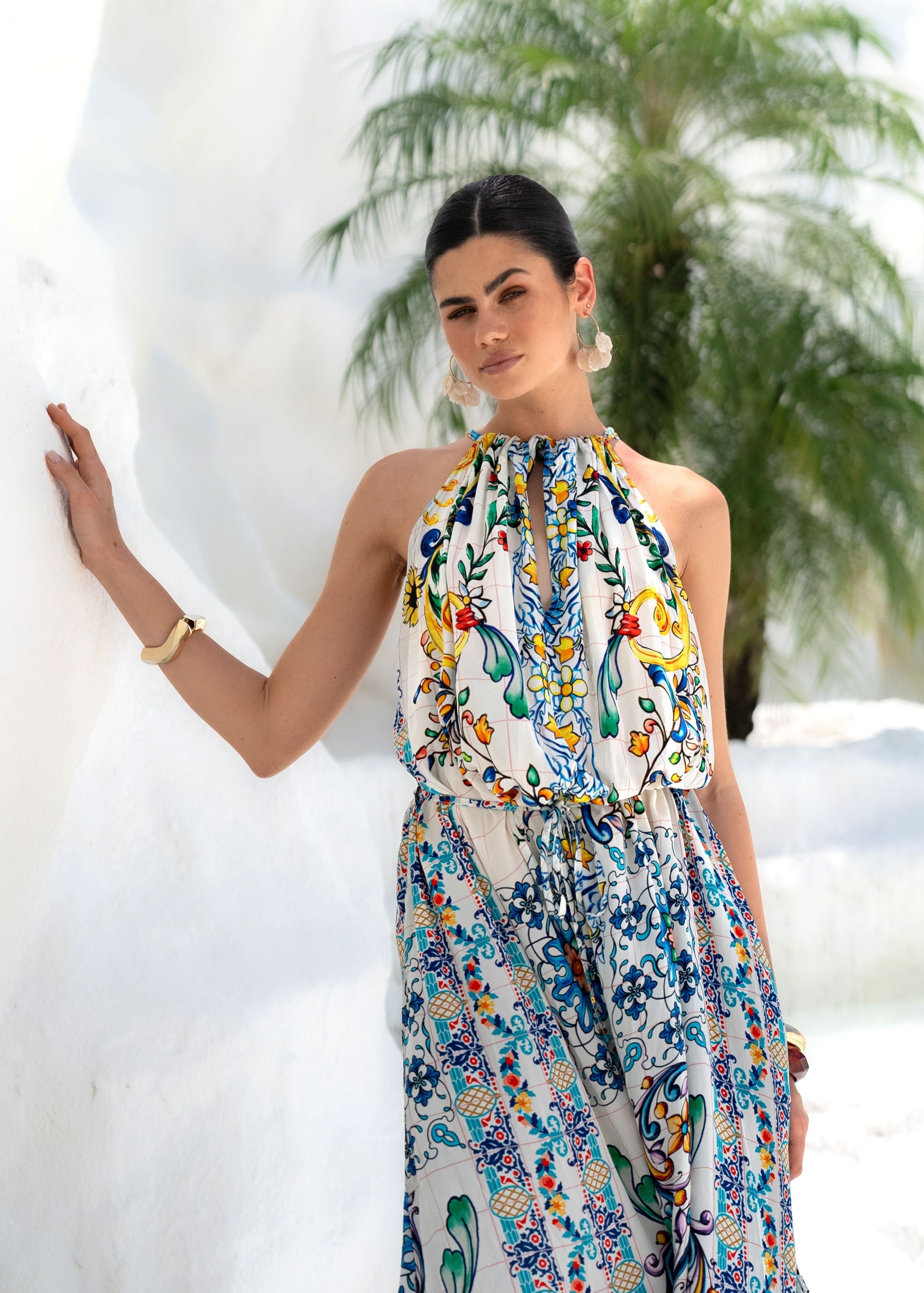 Bahabini | Halterneck Maxi Dress in Amalfi Print OutDazl Bahabini | Halterneck Maxi Dress in Amalfi Print OutDazl