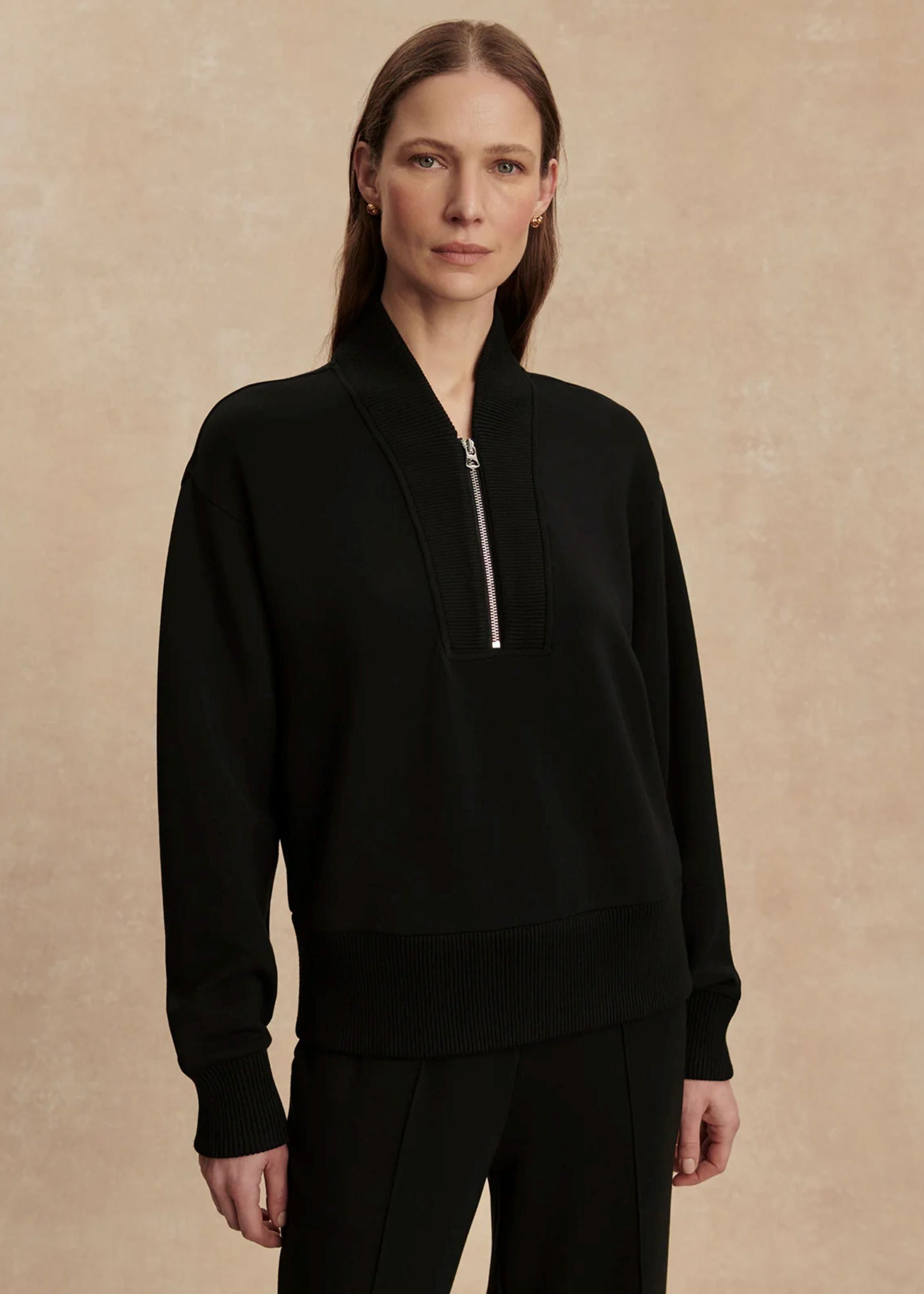 Sally Half Zip Sweat in Black