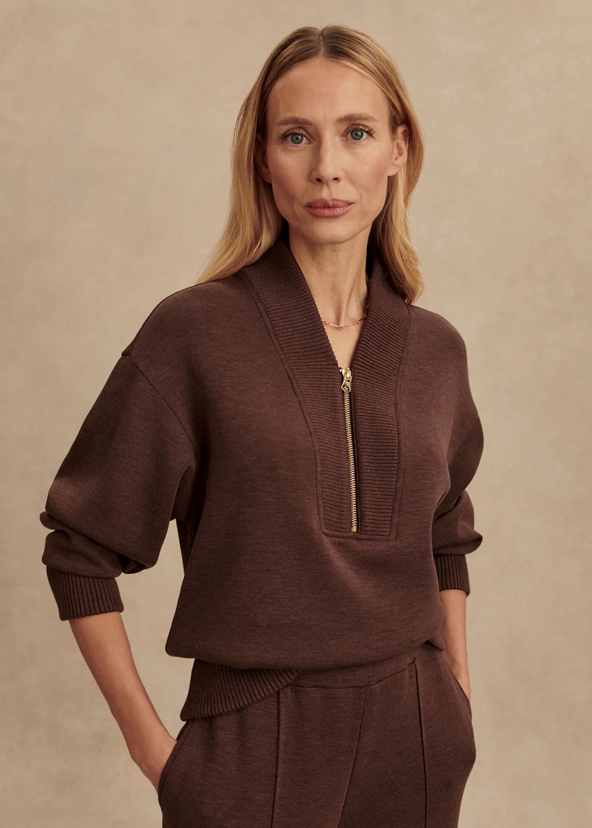 Sally Half Zip Sweat in Coffee Bean Marl