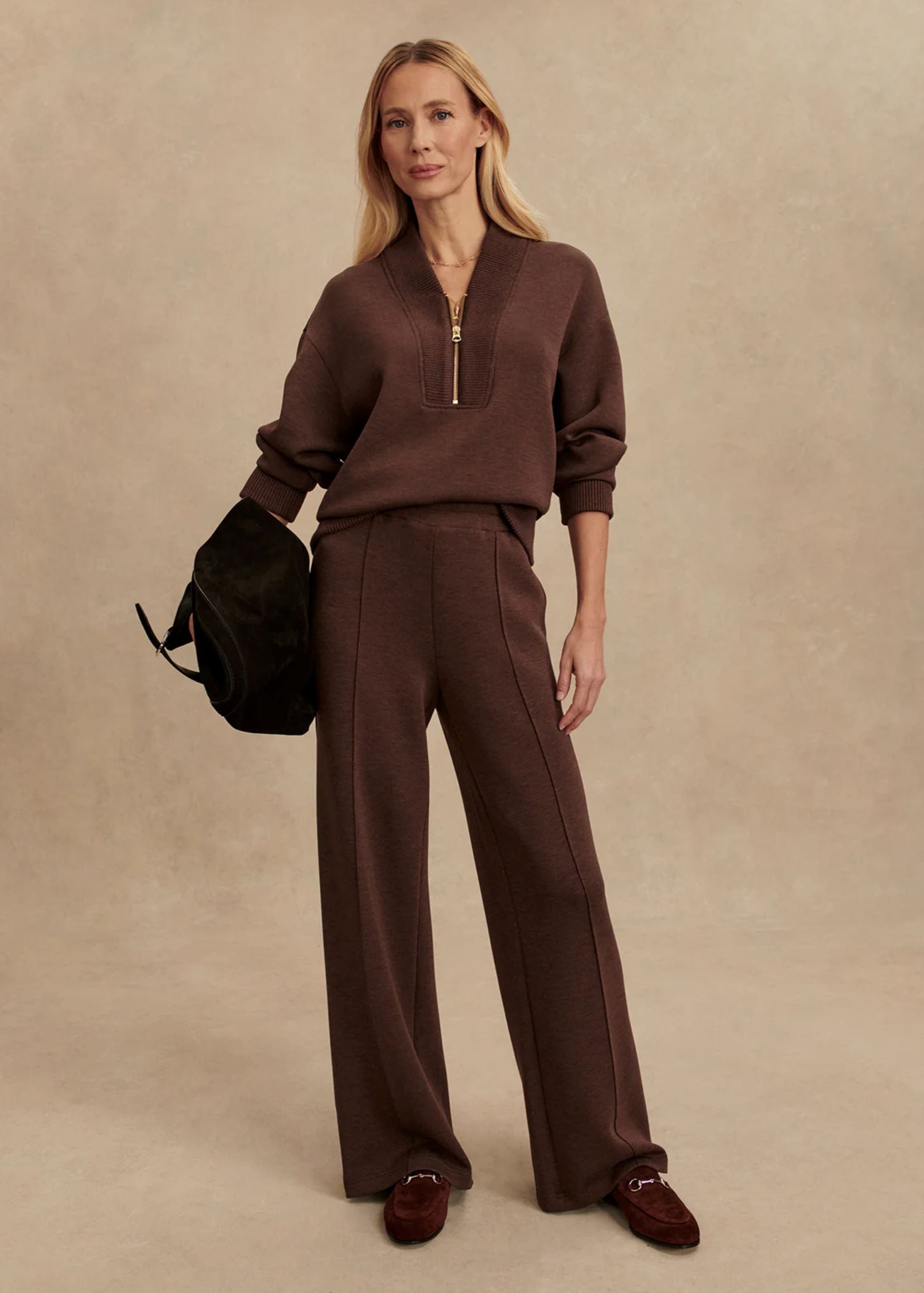Sally Half Zip Sweat in Coffee Bean Marl