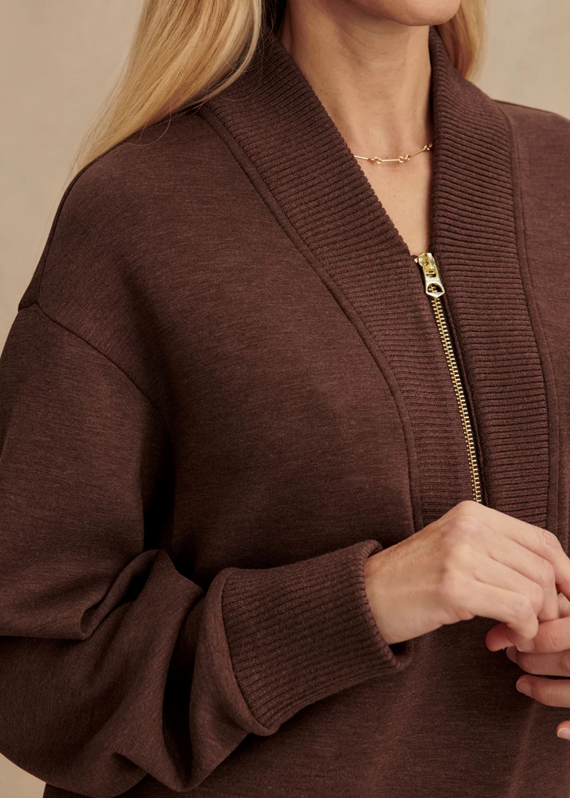 Sally Half Zip Sweat in Coffee Bean Marl