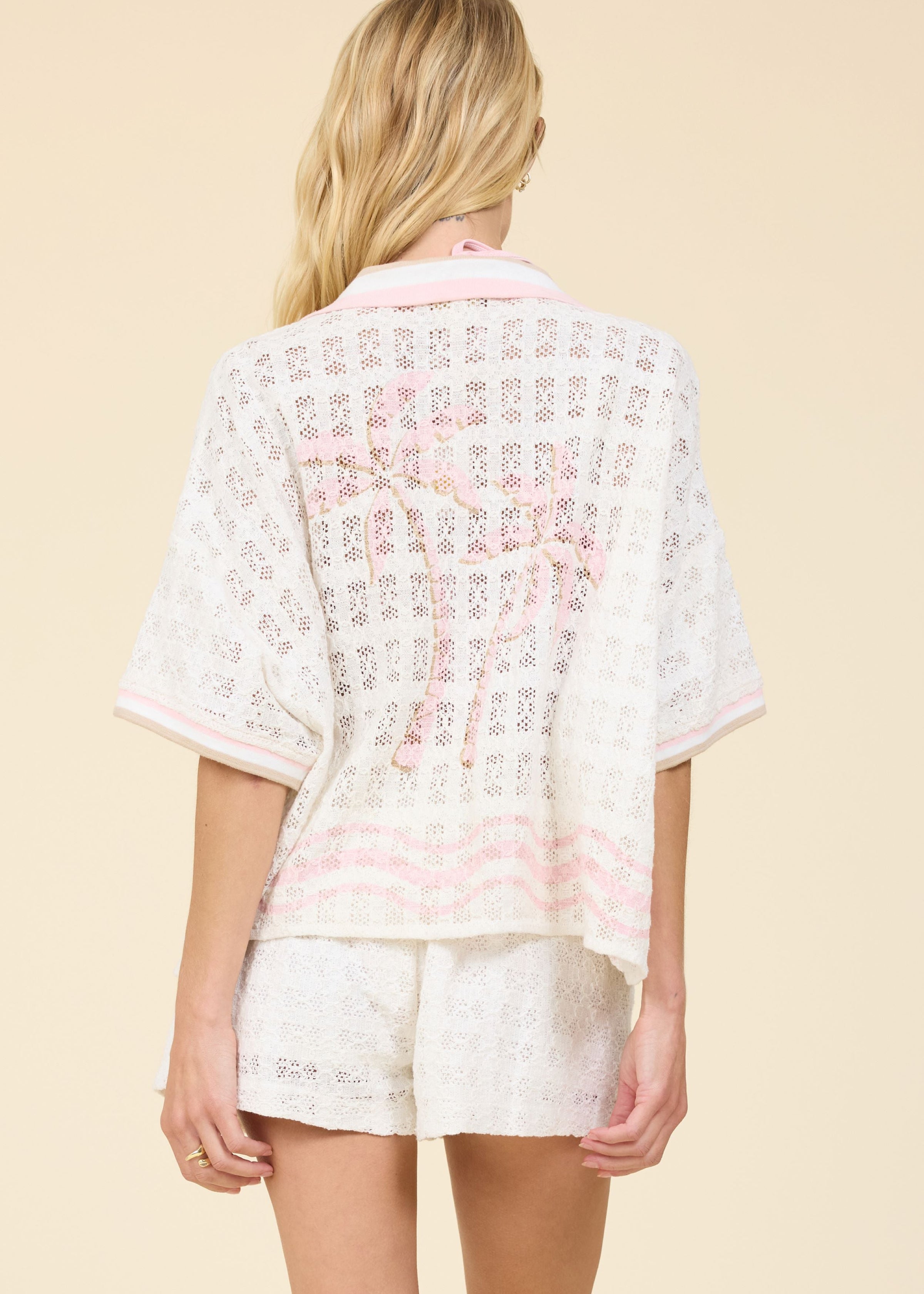 Palm Print Crochet Shirt-Surf Gypsy-OutDazl