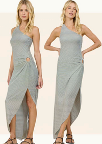 Black Stripe Lurex Ribbed One Shoulder Dress-Surf Gypsy-OutDazl