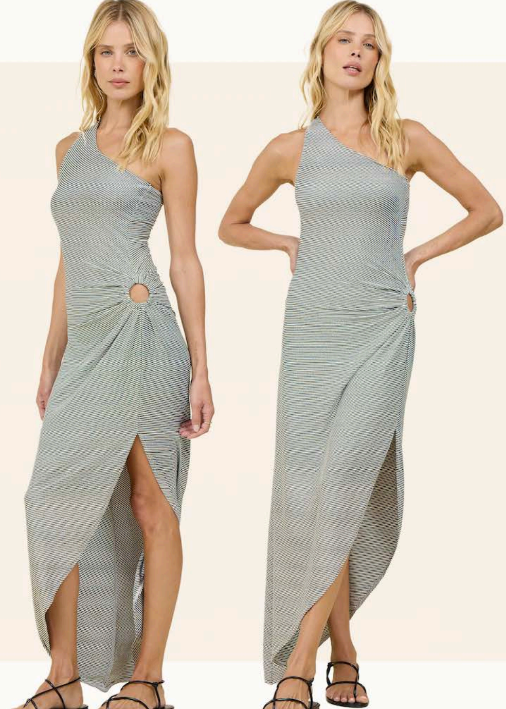 Black Stripe Lurex Ribbed One Shoulder Dress-Surf Gypsy-OutDazl