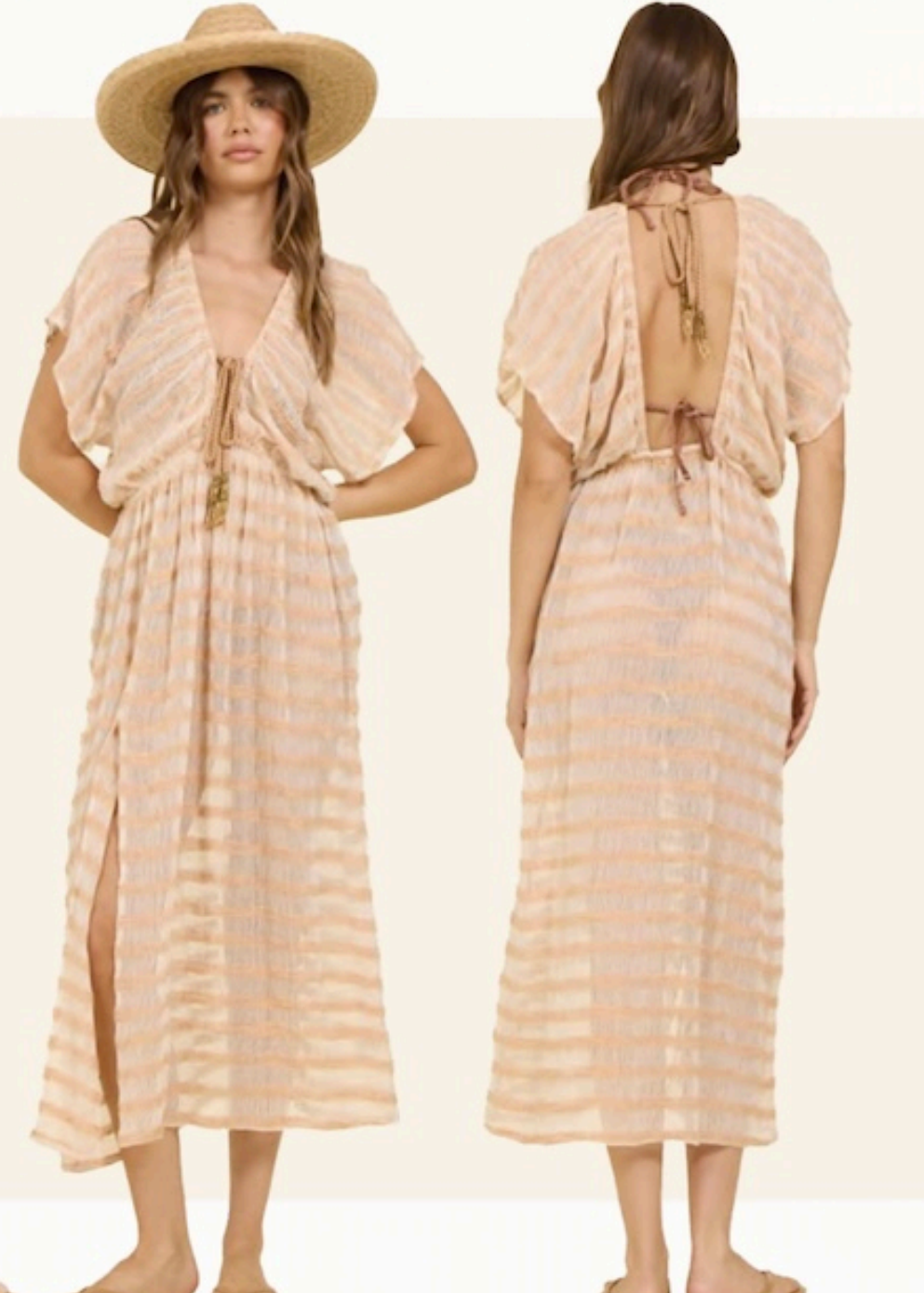 Lurex Stripe Mesh Maxi Kaftan-Surf Gypsy-OutDazl