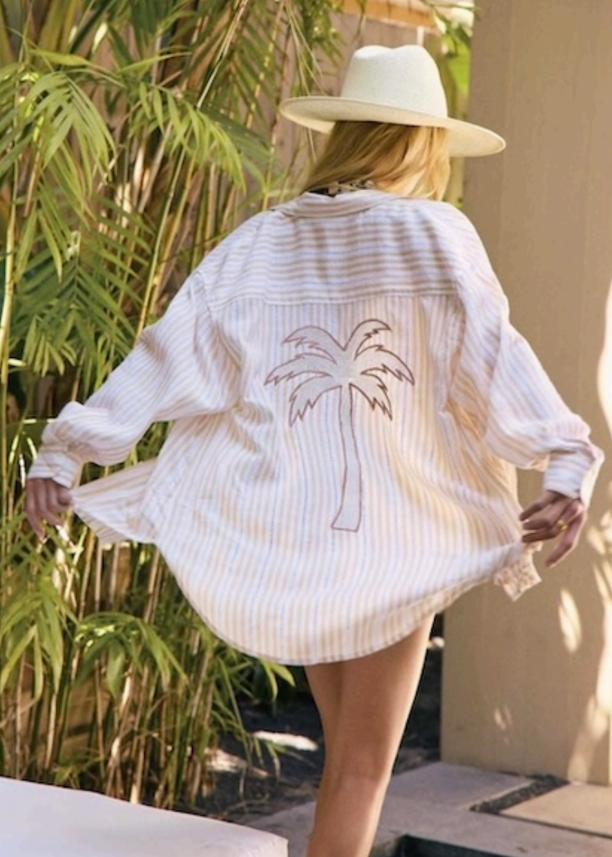 Striped Palm Tree Shirt-Surf Gypsy-OutDazl