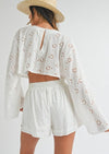 Off White Embroidery Top and Shorts Set