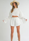 Off White Embroidery Top and Shorts Set