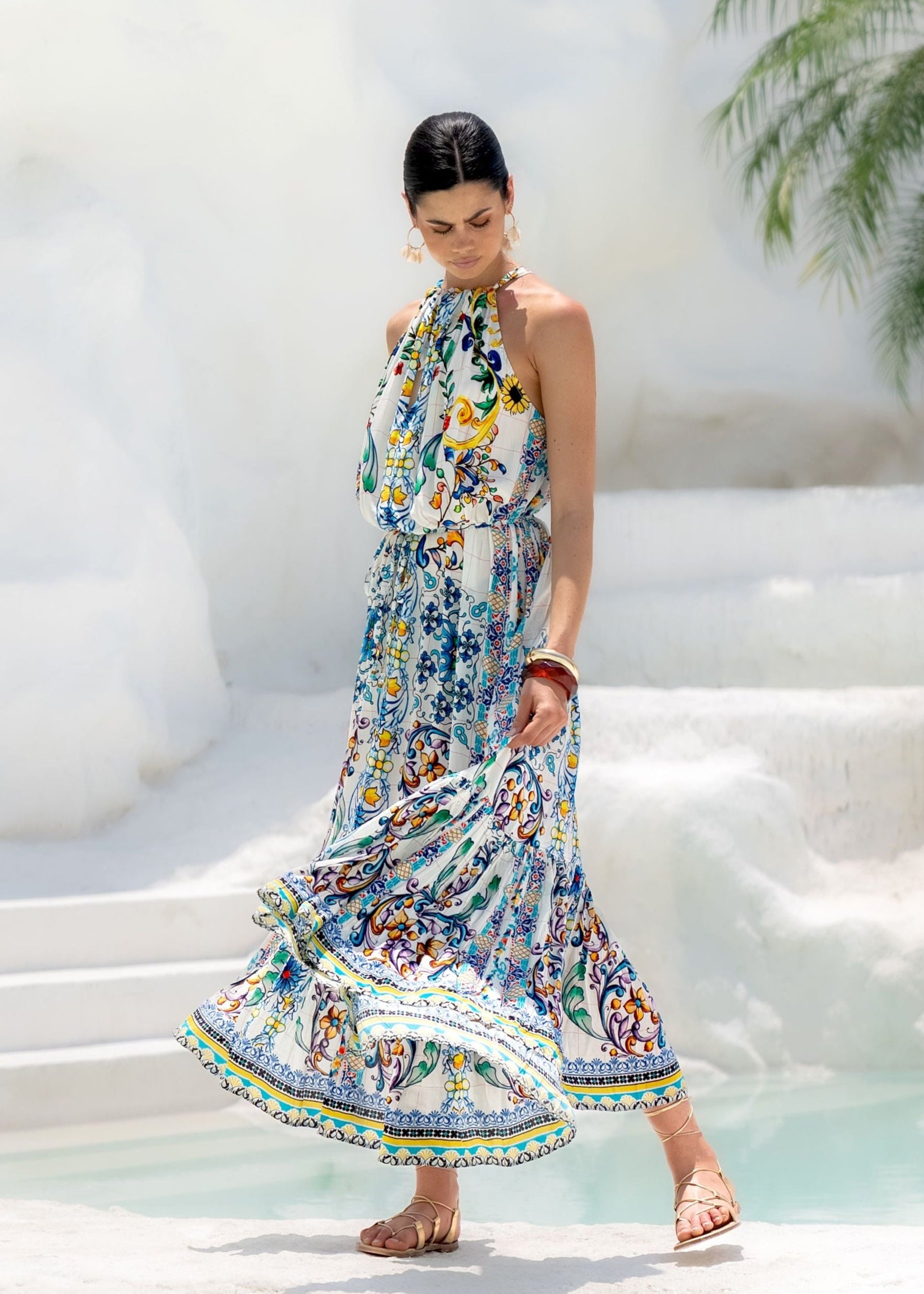 Bahabini | Halterneck Maxi Dress in Amalfi Print OutDazl Bahabini | Halterneck Maxi Dress in Amalfi Print OutDazl