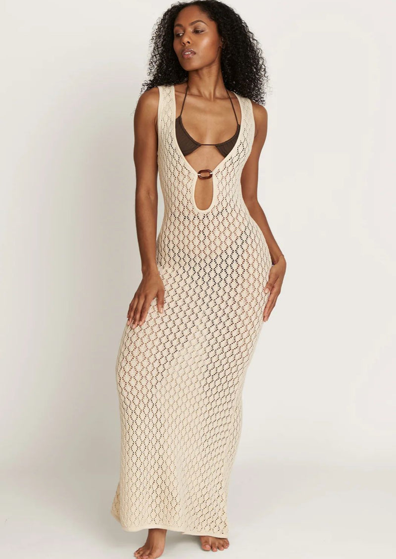 Natural Maxi Crochet Dress Abaco