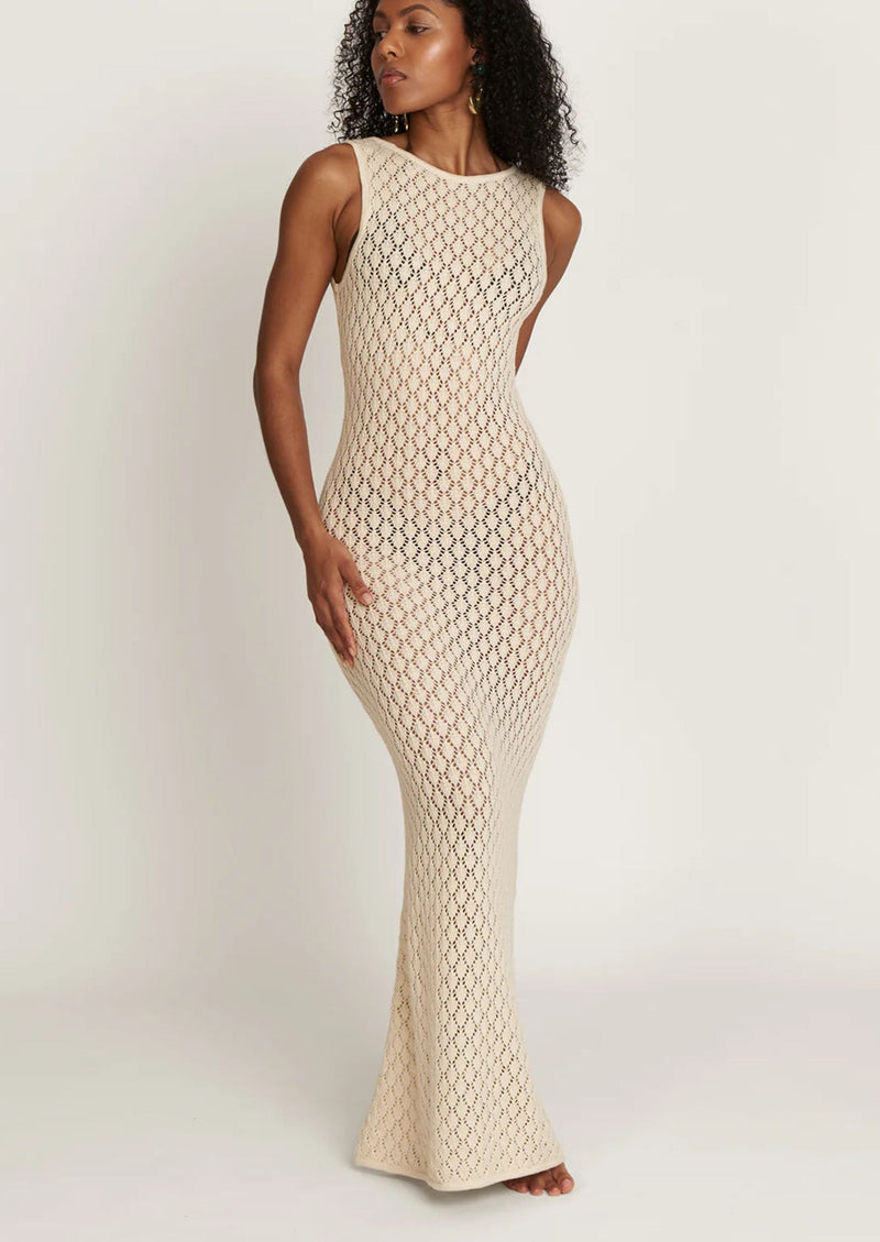 Natural Maxi Crochet Dress Abaco