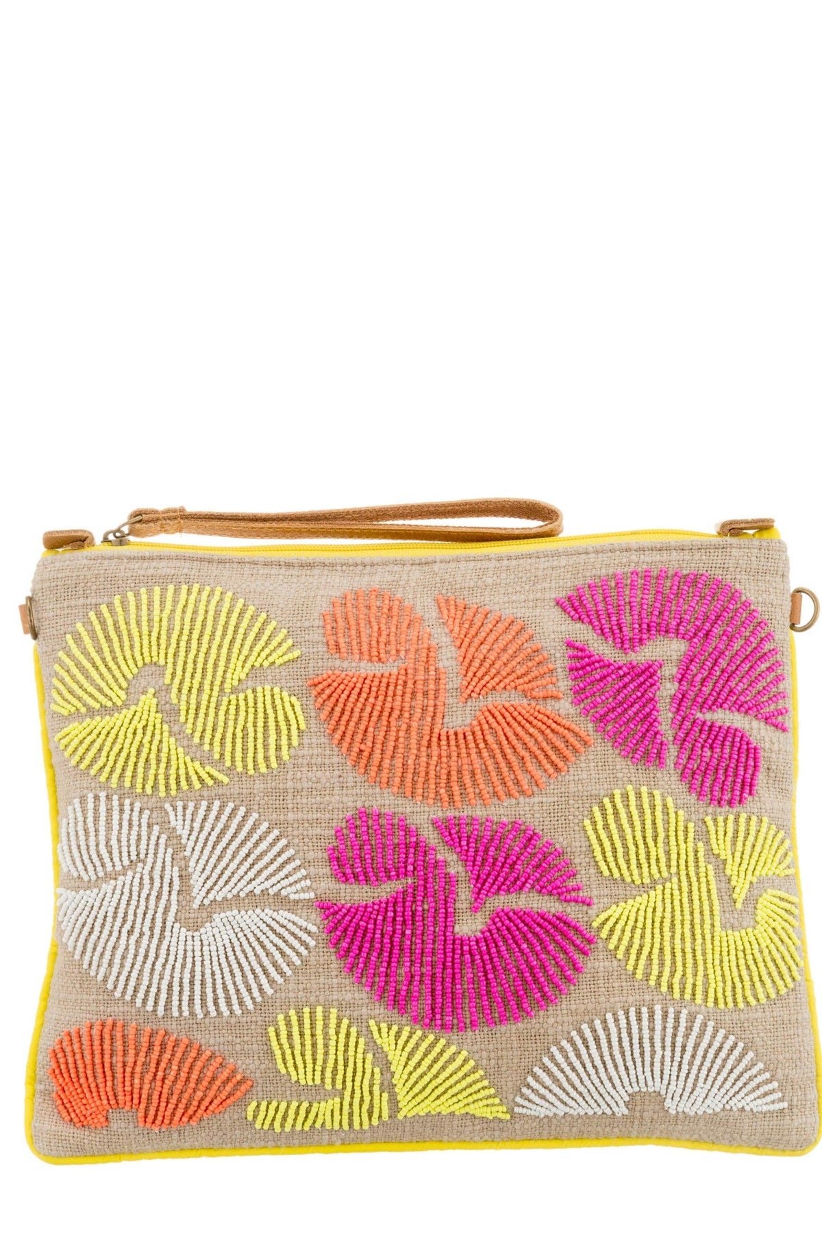ALEX MAX - Beaded Jute Crossbody / Clutch Bag in Yellow Multi - OutDazl