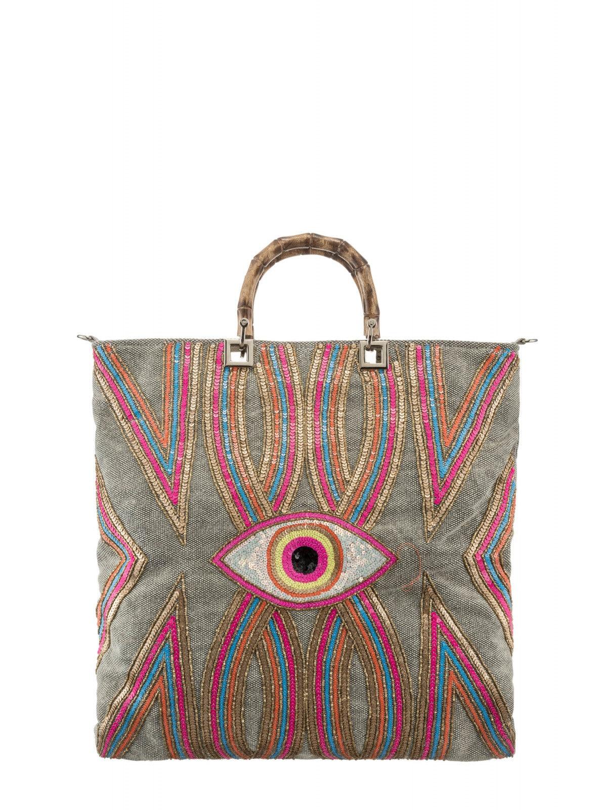 ALEX MAX - Embellished Eye Large Denim Tote Bag - OutDazl