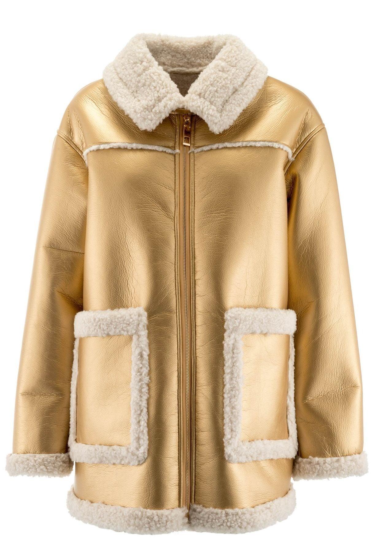 ALEX MAX - Faux Leather Shearling Lined Jacket in Gold - OutDazl