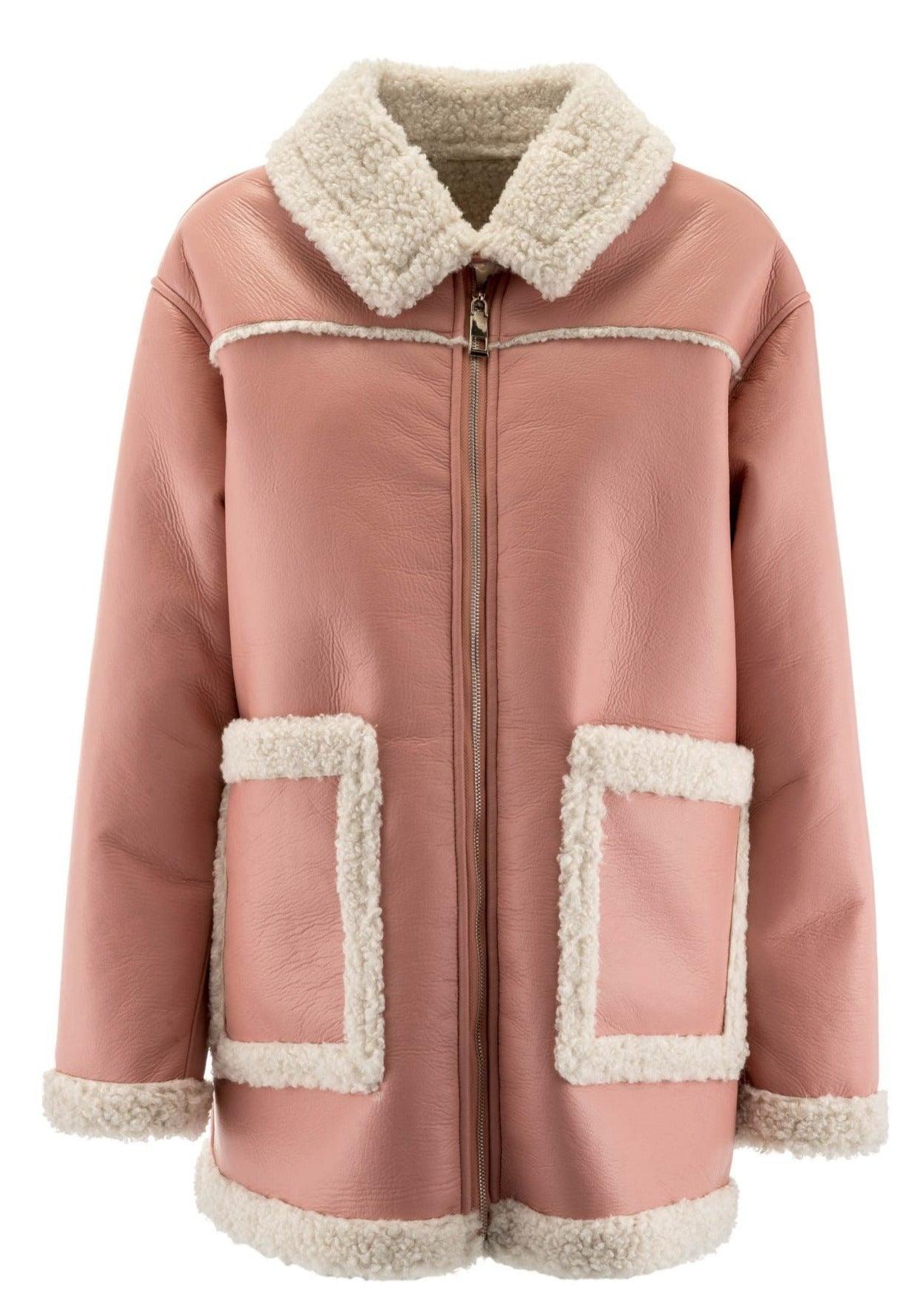 ALEX MAX - Faux Leather Shearling Lined Jacket in Rose - OutDazl