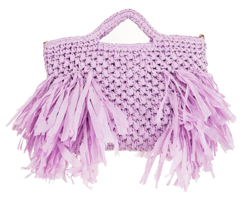 ALEX MAX - Raffia Weave Bag with Fringes in Lilac - OutDazl