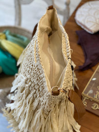 ALEX MAX - Raffia Weave Bag with Fringes in Natural - OutDazl