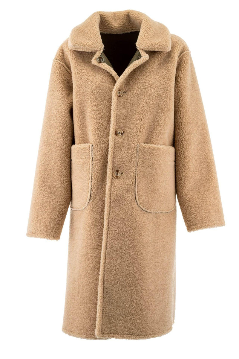 ALEX MAX - Reversible Faux Leather Teddy Lined Coat in Military - OutDazl