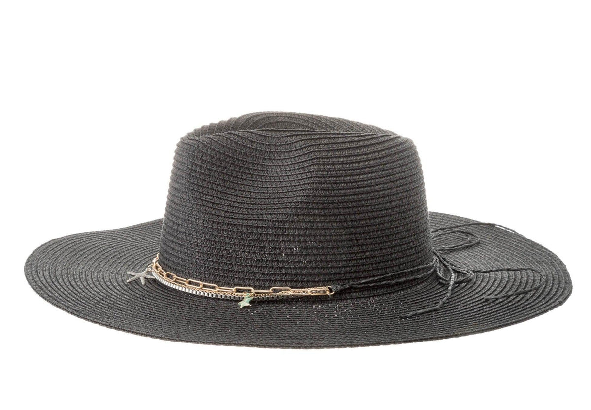 ALEX MAX - Sun Hat with Embellished Trim Stella in Black - OutDazl