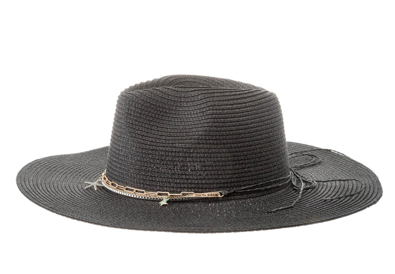 ALEX MAX - Sun Hat with Embellished Trim Stella in Black - OutDazl