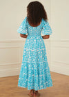 Block Print Maxi Dress Angelina in Aqua Begonia