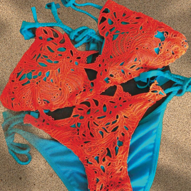 Antica Sartoria - Antica Triangle Bikini Set in Turquoise & Coral - OutDazl
