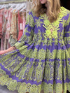Antica Sartoria - Embroidered Mini Dress Palermo in Lavender / Lime - OutDazl