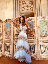 Antica Sartoria - Halter Neck Maxi Dress Capri in White - OutDazl