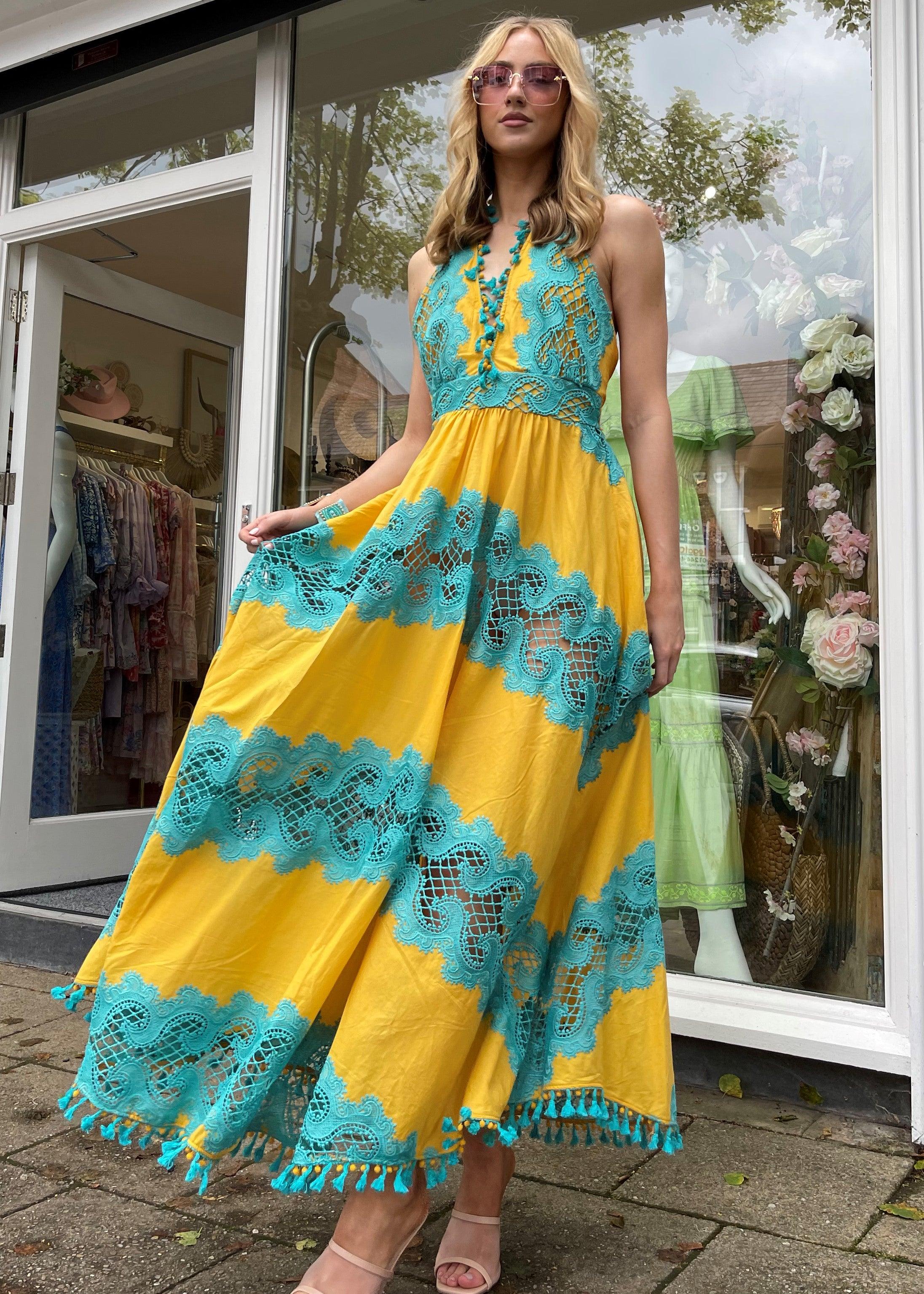 Halter Neck Maxi Dress Capri in Yellow – OutDazl