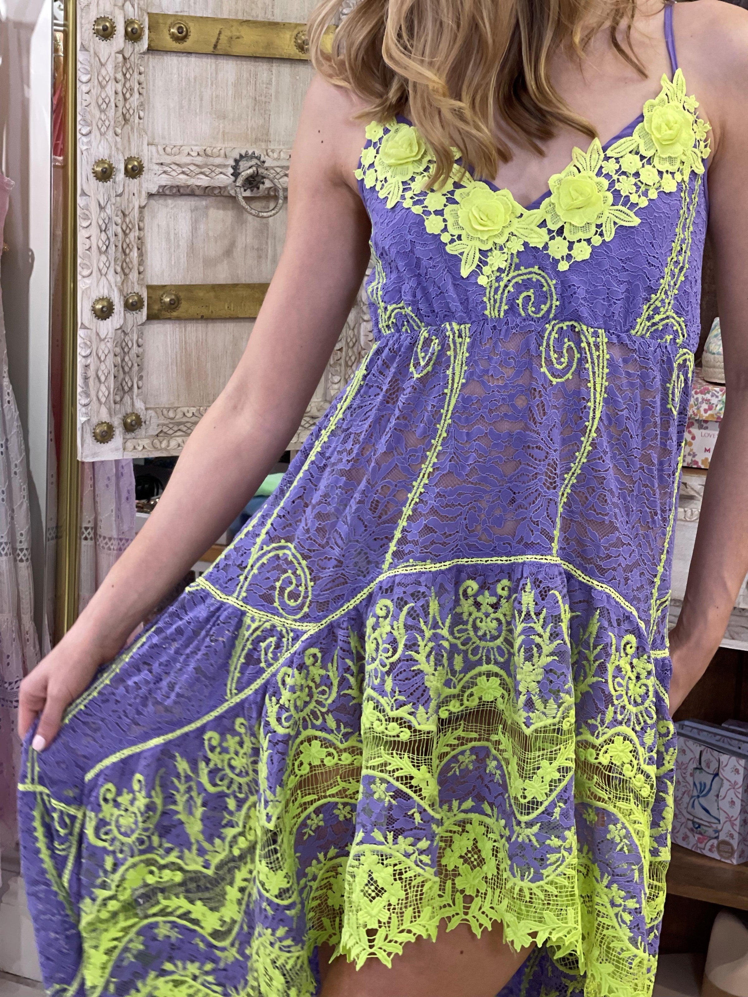 Antica Sartoria - Lace Hi low Maxi Dress Florence in Lavender - OutDazl