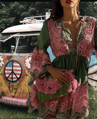 Antica Sartoria - Lace Trim Mini Dress Florence in Militare - OutDazl