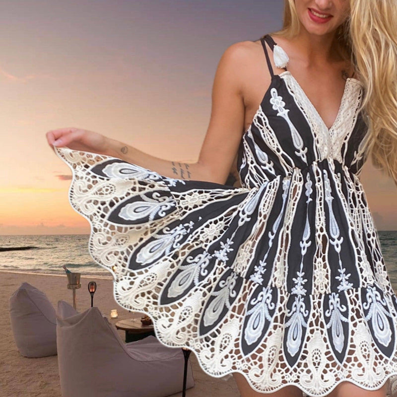 Antica Sartoria - Mini lace beach dress Lolita in Black - OutDazl