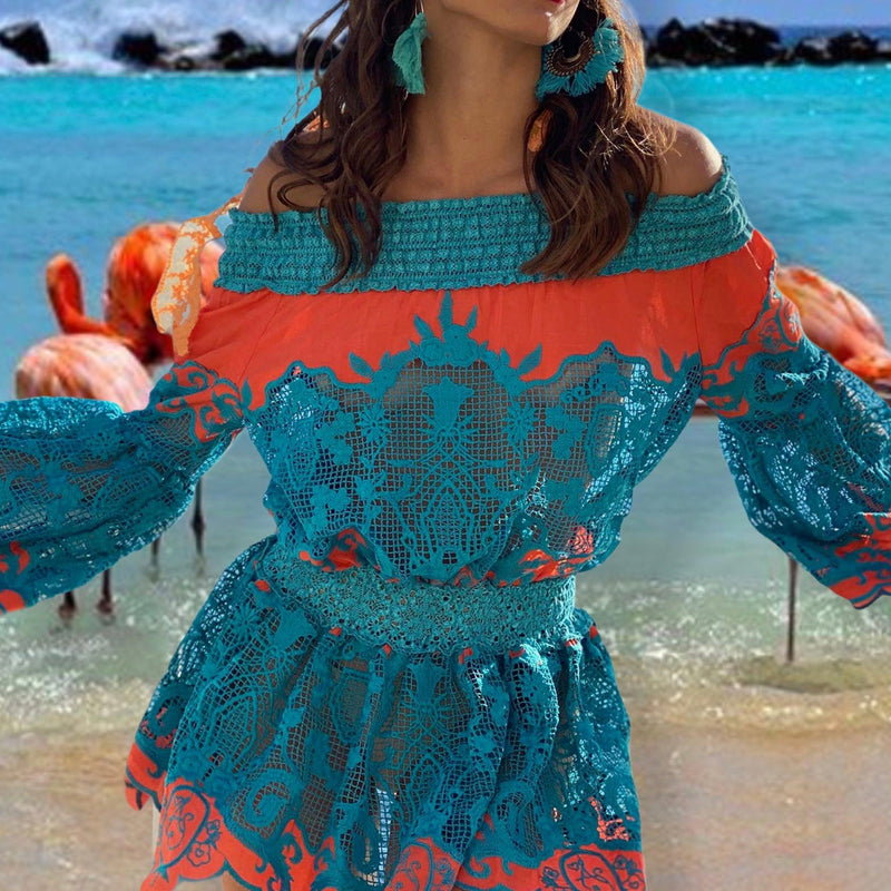 Antica Sartoria - Off Shoulder Lace Mini Dress Capri in Arancio - OutDazl