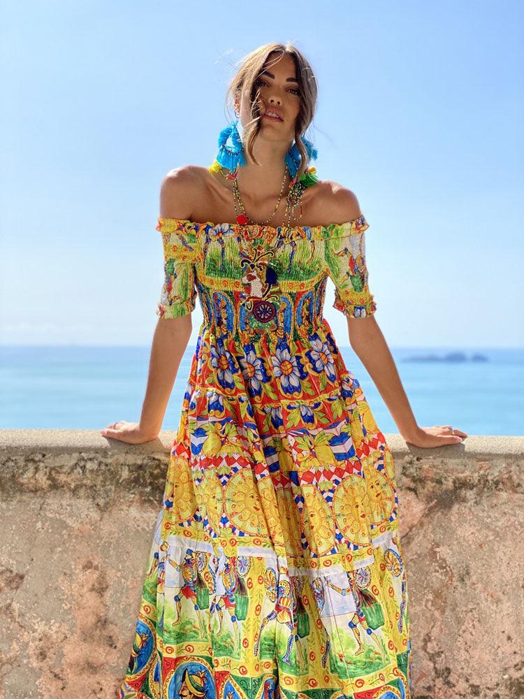 Antica Sartoria - Off Shoulder Maxi Print Dress Evelina - OutDazl