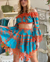 Antica Sartoria - Off The Shoulder Top And Skirt Set Poppy in Turquoise - OutDazl