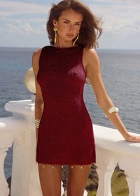 Ariya Mini Dress in Wine Metallic