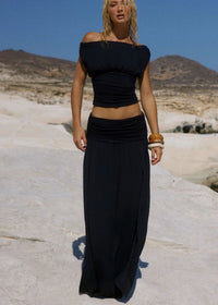 Avanni Ruched Low Waist Maxi Skirt