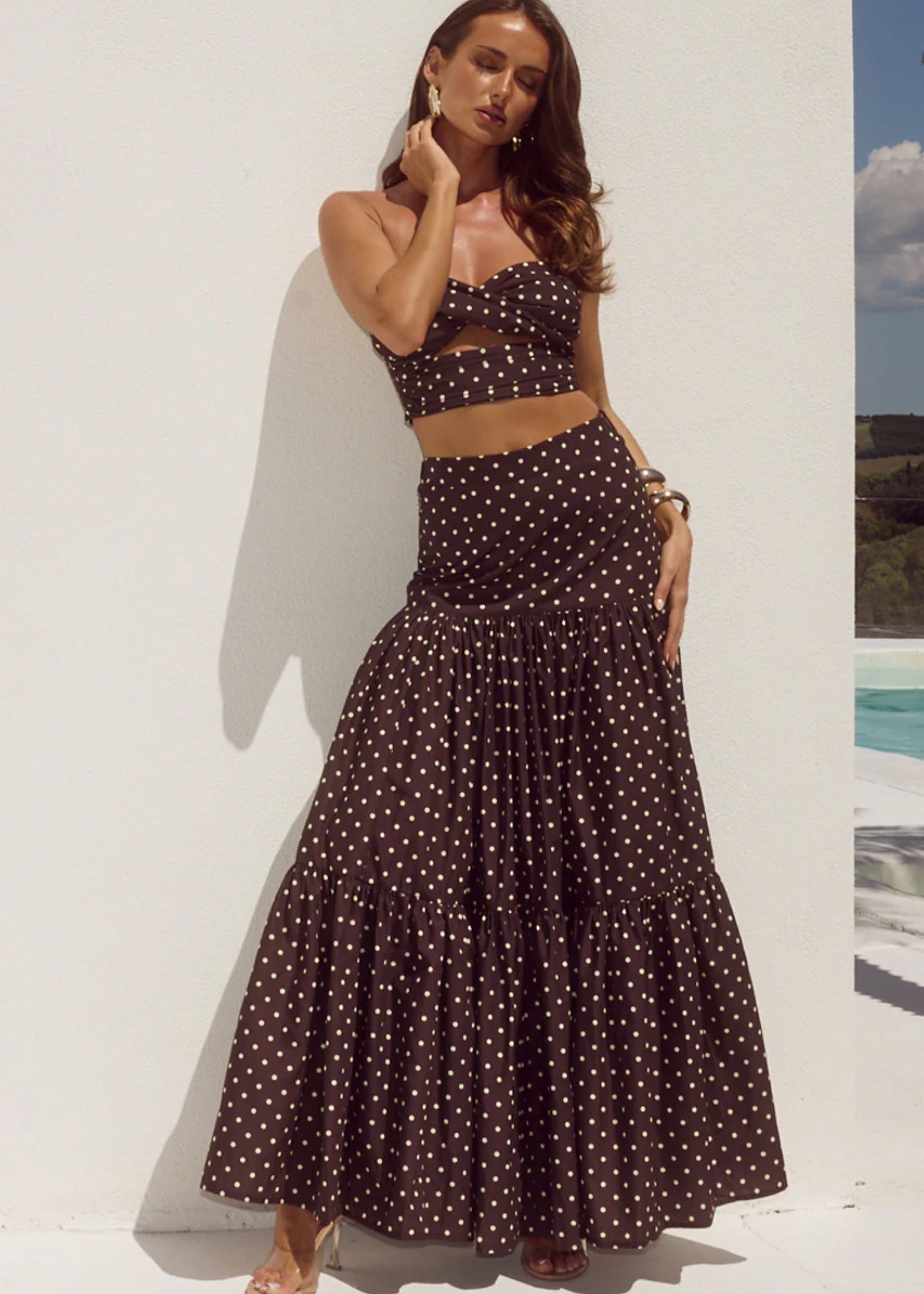 Top and Skirt Co-ord Ayla in Chocolate and Lemon Polka