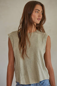 Knit Garment Dyed Polyester Cotton Sleeveless Top-By Together-OutDazl