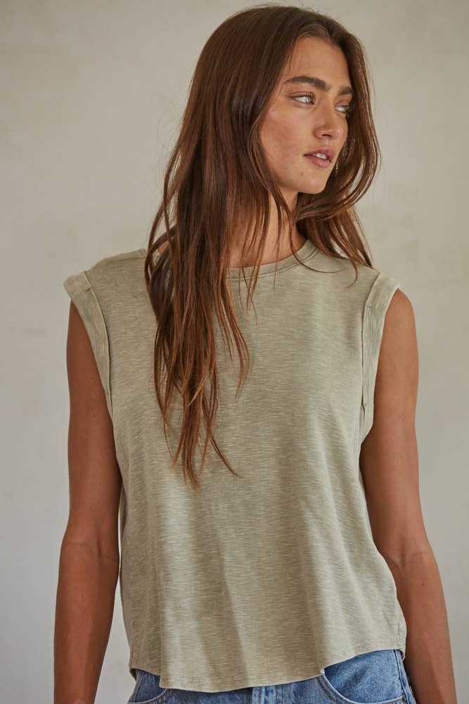 Knit Garment Dyed Polyester Cotton Sleeveless Top-By Together-OutDazl