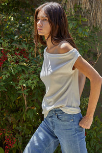 Knit Rib One Shoulder Round Neck Sleeveless Top-By Together-OutDazl