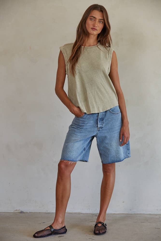 Knit Garment Dyed Polyester Cotton Sleeveless Top-By Together-OutDazl