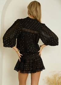Lace Trimmed Mini Dress Moncur in Black Lurex