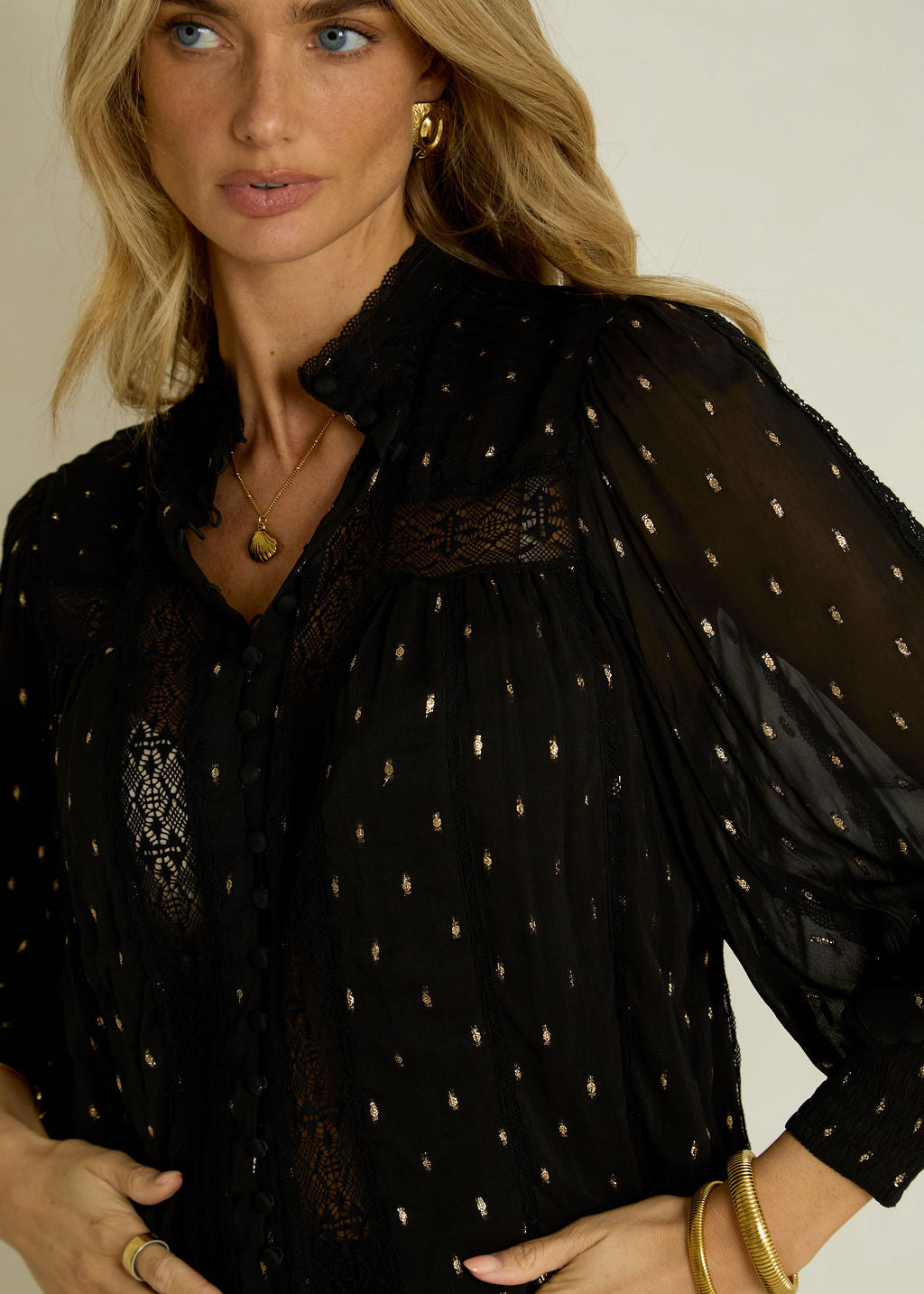 Lace Trimmed Mini Dress Moncur in Black Lurex